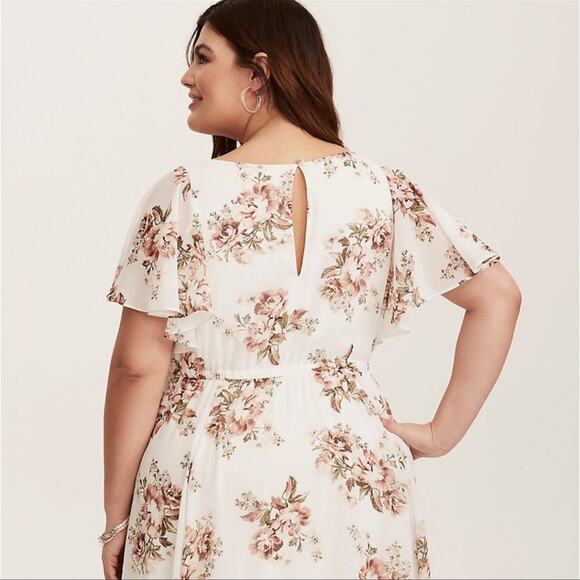 Torrid Ivory Floral Chiffon Skater Dress Flutter Sleeves - Picture 3 of 15